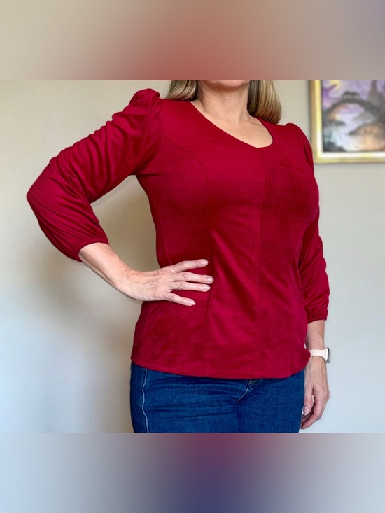 Susan Graver Tops - Susan Graver Crimson V-Neck Puff-Sleeve Top